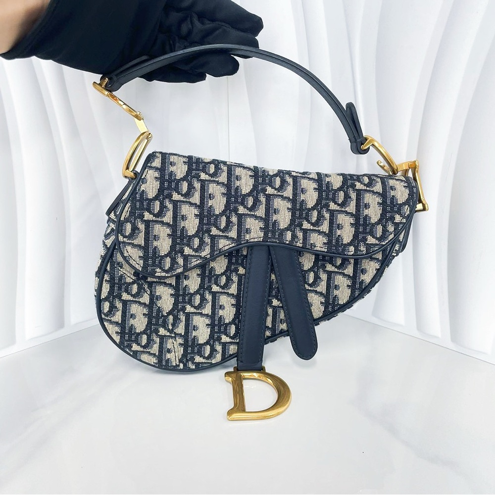 Dior Blue and Beige Oblique Jacquard Saddle Bag